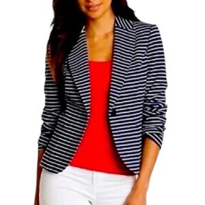 Lilly Pulitzer Leighton Navy Blue White Striped Cotton Blazer Size XL